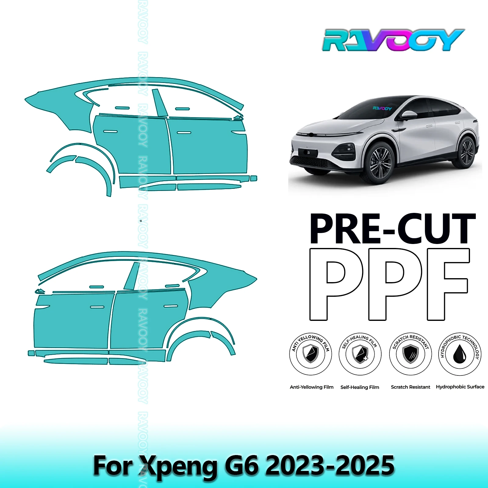 

For Xpeng G6 2023-2025 8.5mil Clear Matte Pre-Cut PPF Door & A/B Pillar Kit TPU Paint Protection Film Set