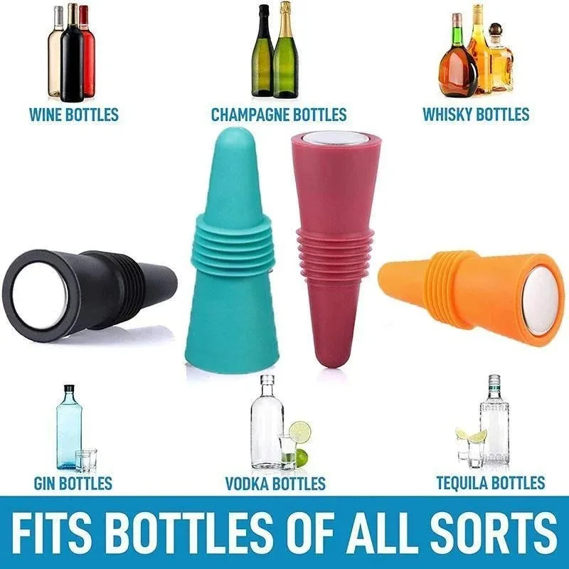 Silicone Wine and Beverage Bottle Cap Set Leak Proof Champagne Bottles Sealer Stoppers Wine Cork Saver Stopper Reusable