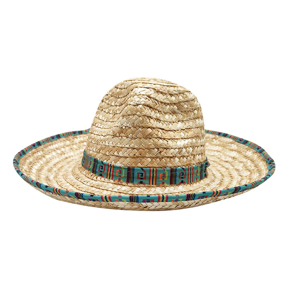 Mexican Sombrero Hat Straw Weave Wide Brim Beach Sun Hat Authentic Mexican Costume Breathable Western Cowgirl Hat view 5