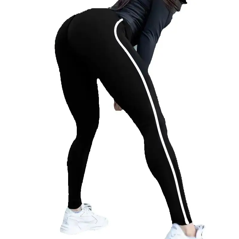 AliExpress NONE Women High Waist White Stripe Leggings Tummy Control Hip Lift Stretch Non See Through Gym Yoga Cycling Workout Long Sports Pants