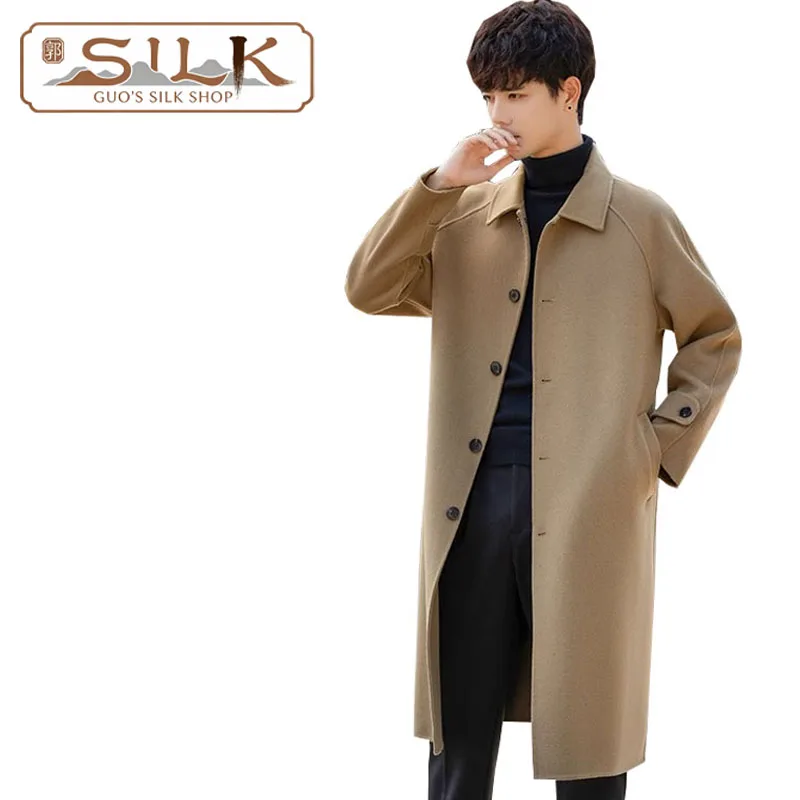 

Двустороннее шерстяное мужское пальто — простой стиль, однобортное, средней длины, для элитной одежды, комфортное, теплое, на осень-зиму