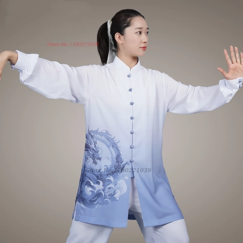 2026 chinese tai chi kung fuclothing martial arts tops+pants set dragon print tai chi wushu wing chun exercise performance suit