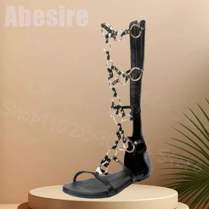 

Circle Design Black Hollow Open Toe Sandals Boots Back Zipper Women Shoes Low Top Party Banquet Dating 2025 Zapatos Para Mujere