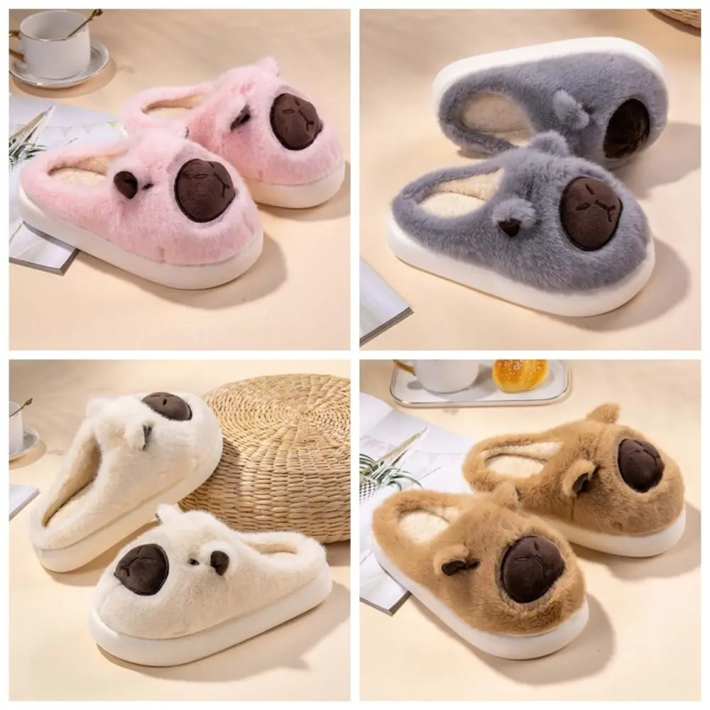 Soft Capybara Furry Slippers EVA Thickened Cartoon Cotton Slippers Anti-slip Cute Warmer Home Cotton Shoes Cold Weather