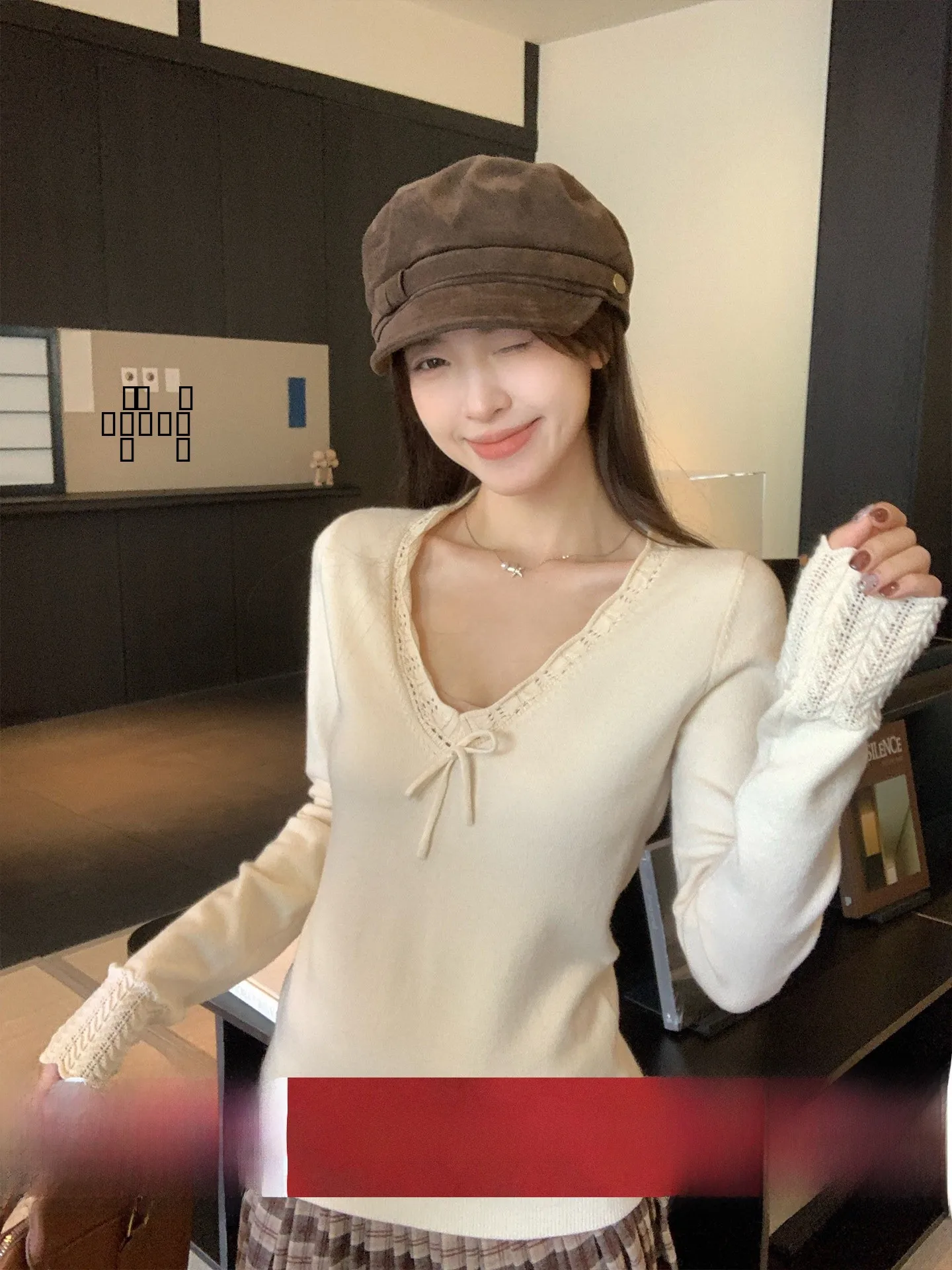 

Женский облегающий вязаный свитер Morning Bloom Sweet Knot с V-образным вырезом и длинными рукавами, базовый топ в корейском стиле