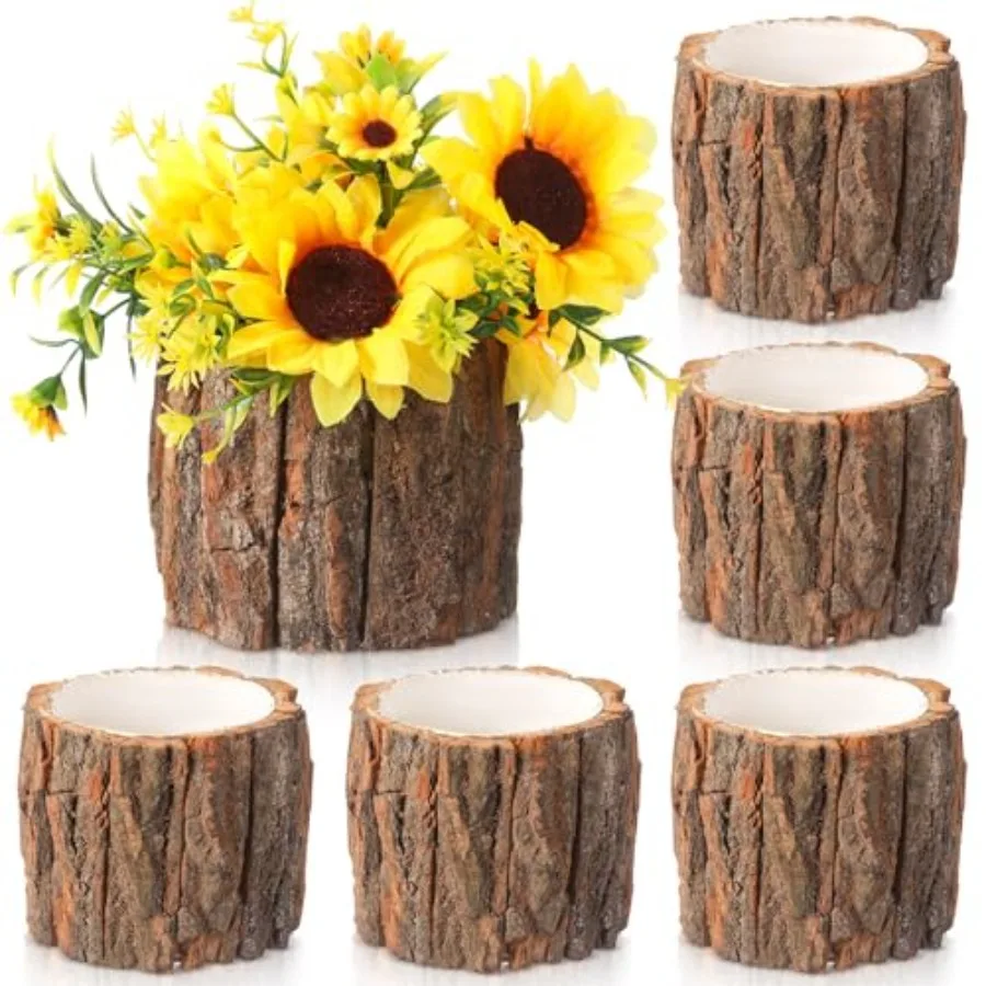 

Деревянные вазы для центральных композиций, свадебных цветочных украшений, декора для вечеринок в лесном стиле, деревенских фермерских вечеринок, ведерки из коры деревьев, винтажные ведерки-пня.