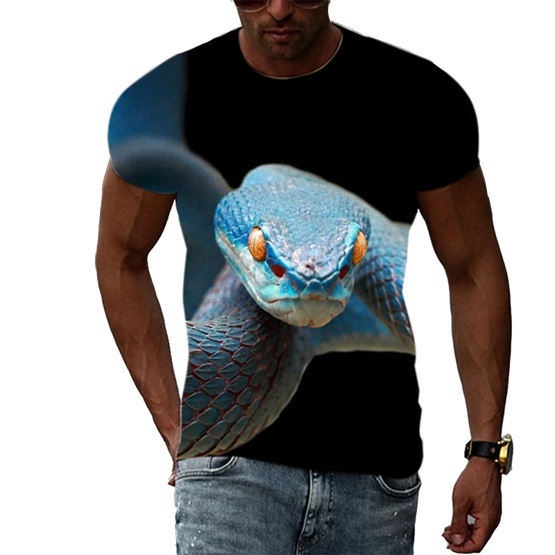 New Summer  The Snake  Picture Men T-Shirts  Casual 3D Print Tees Hip Hop Personality Round Neck Short Sleeve Quick-Dry Tops