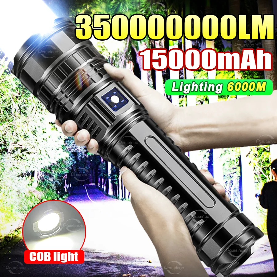 

Самый мощный светодиодный фонарик, перезаряжаемый мощный свет, фонарики дальнего действия 6000 м, тактический фонарь для кемпинга, рыбалки