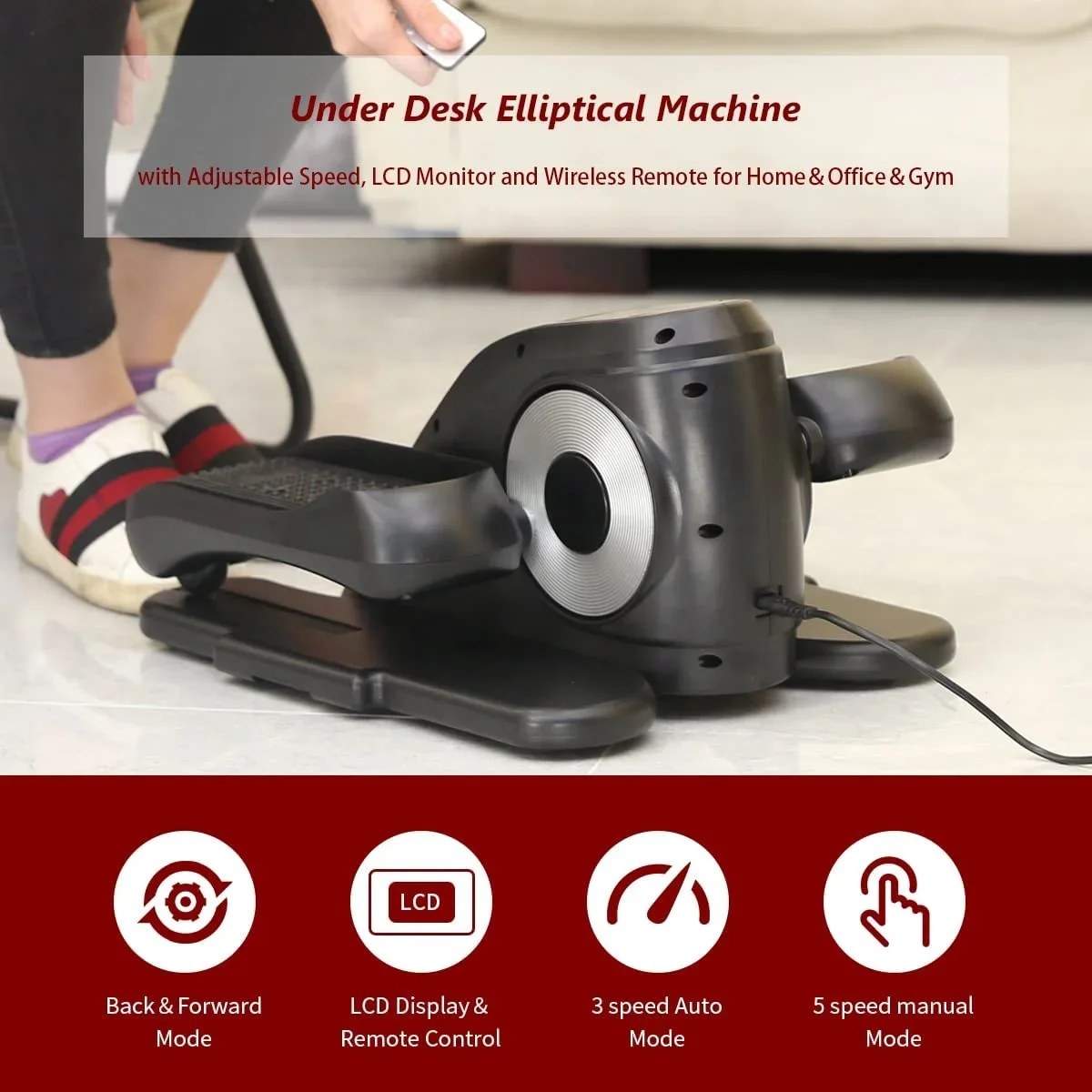 Under Desk Bike Elliptical Machine with Built in Display Monitor,Under Desk Cycle, Indoor Mini Pedal Exerciser