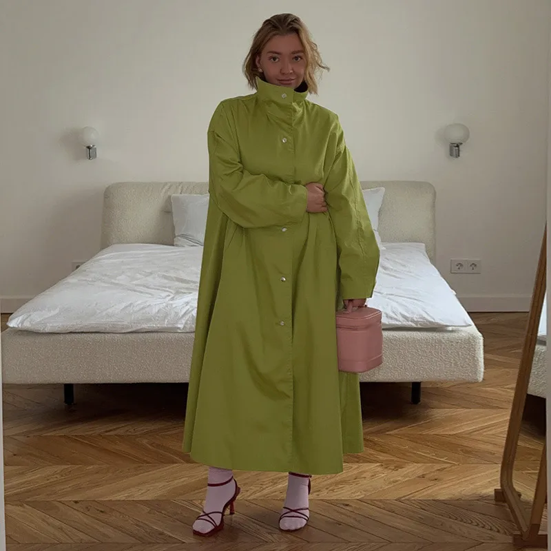 Damen Lange Jacken mit Stehkragen, Einreihige Oversize-Trenchcoats, Street-Style Damenmantel mit Langen Ärmeln, Einfarbig und Locker Geschnitten, Neue Oberbekleidung – Detail 26