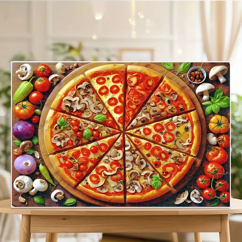 เกมปริศนาพิซซ่า 1000 ชิ้น - จิ๊กซอว์ขนาดใหญ่ เหมาะสำหรับผู้ใหญ่และครอบครัว สนุกคลายเครียด พร้อมกล่องกระดาษแข็ง ประกอบยาก