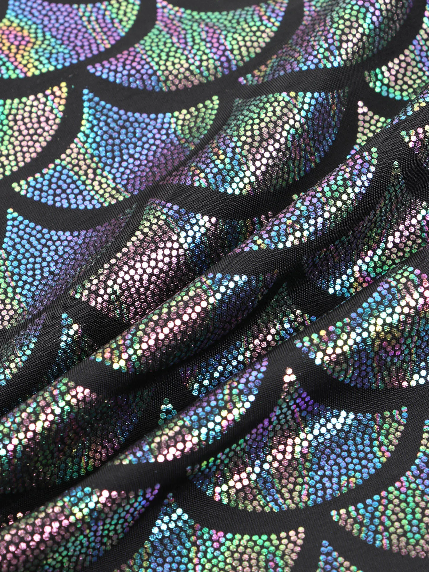 Womens Mermaid Pole Dancing Party Clubwear Outfits Metallic Shiny Fish Scale Print Crop Tops+Booty Dance Shorts Fitness Swimwear