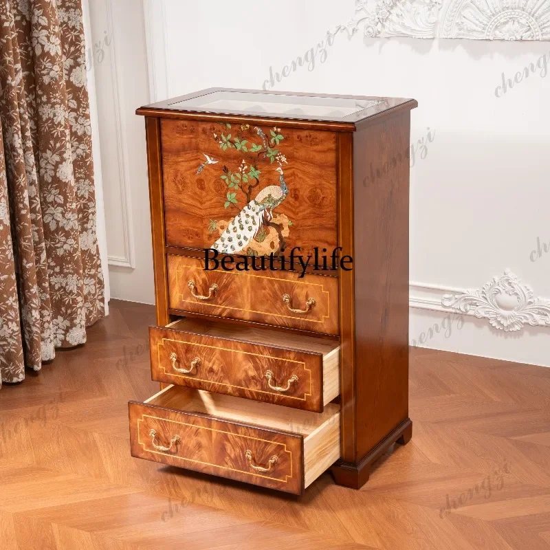 American solid wood jewelry storage cabinet, locker, hand-carved with lock, light luxury chest