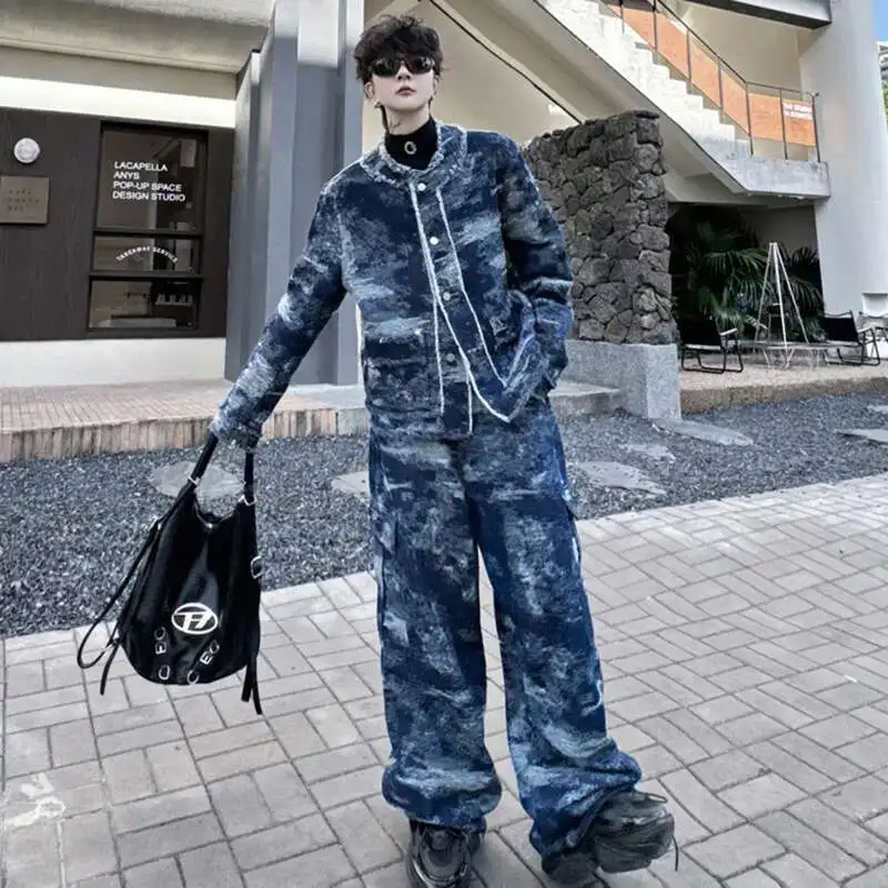 LUZHEN 2025 Spring Long Sleeve Jacket Sets Burr Design Fashion Personalized Street Baggy Straight Pants Casual Two Piece LZ4933