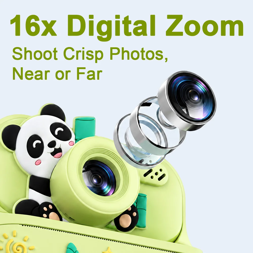 Y900 Kids Instant Print Camera Toy Dual Lens 16X Zoom Cute Panda Design Thermal Photo Print Video Record Portable Gift for Boys