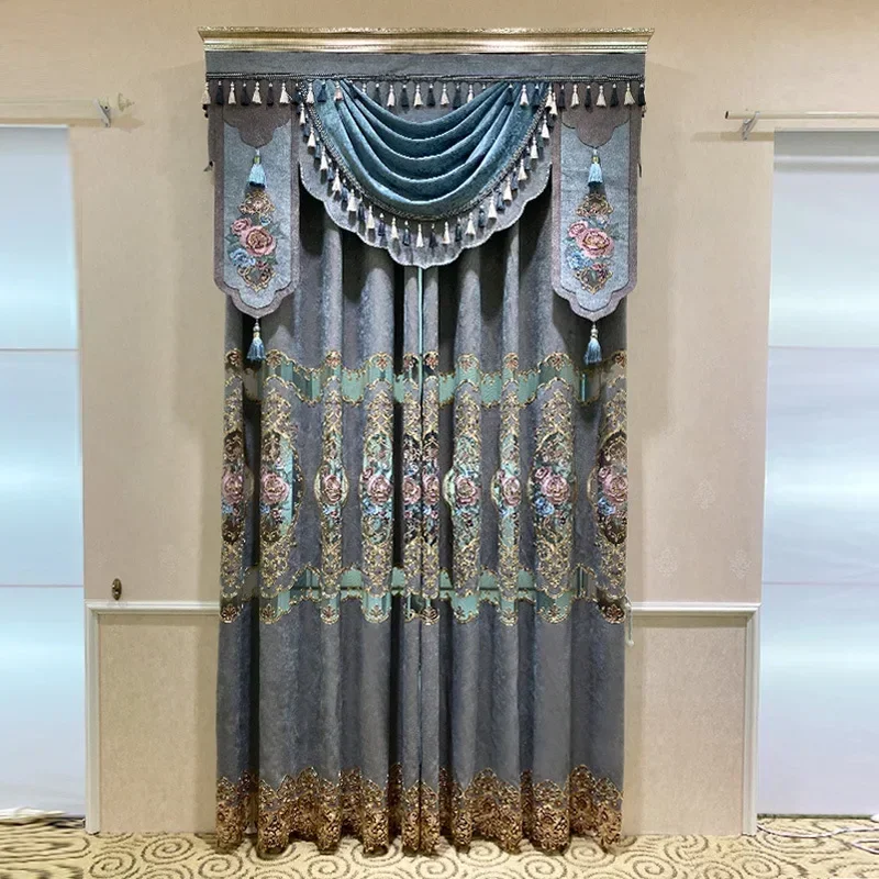 

Embroidered Hollow Product Curtains for Living Dining Room Bedroom High Shading European Style Curtains High-end Luxury Chenille