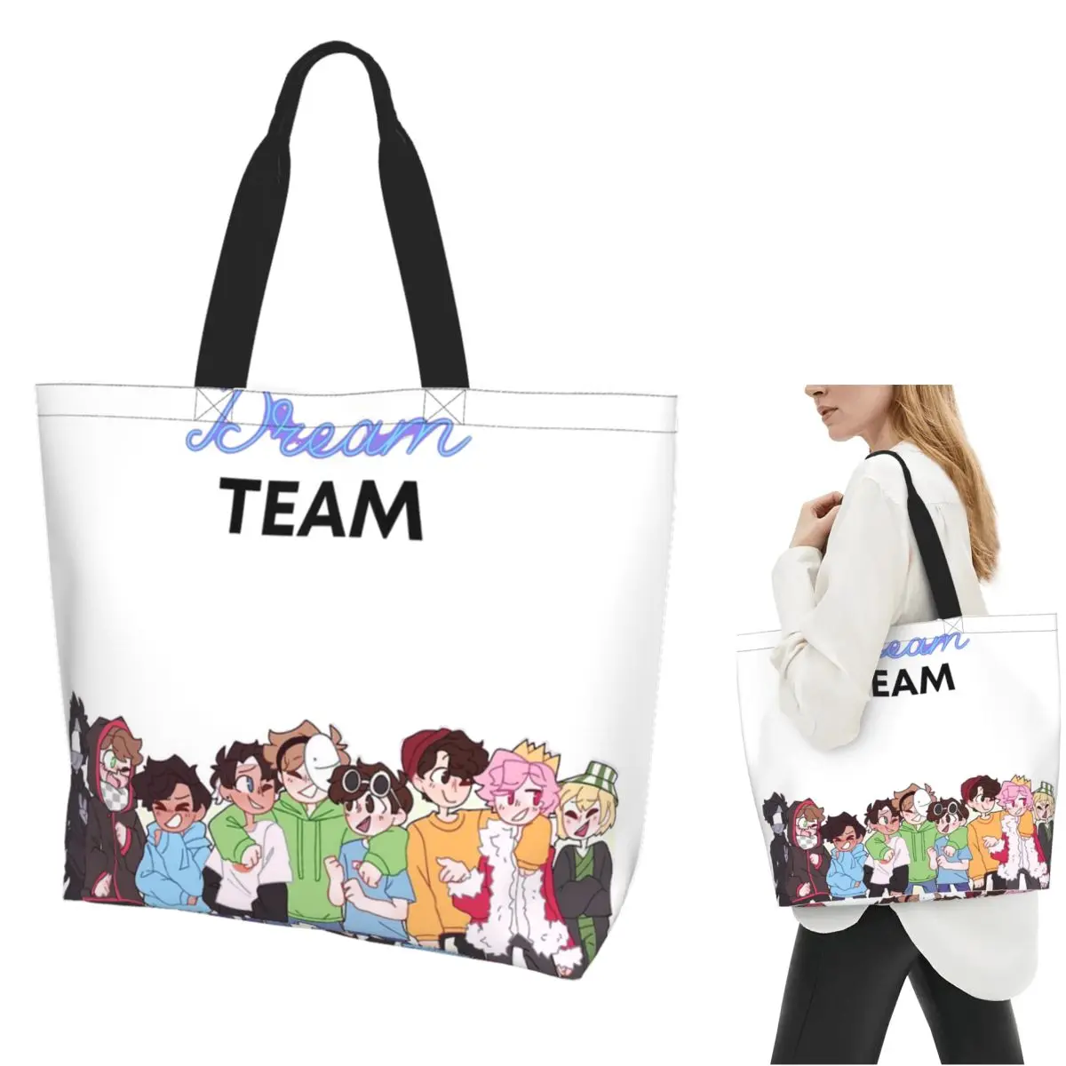 

Сумка-тоут Dream SMP Team Shopping, холщовая сумка на плечо большой вместимости, продуктовая сумка для покупок для женщин