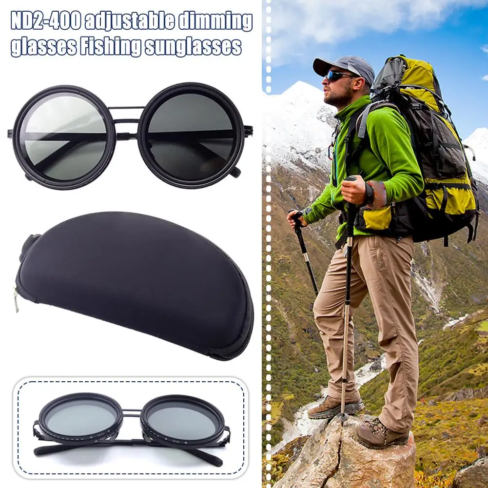 Polarized Fishing Sunglasses ND2-400 Adjustable Dimming Sunglasses Gift Case Round with with Vintage Punk Lenses Hard Fishi I4R9