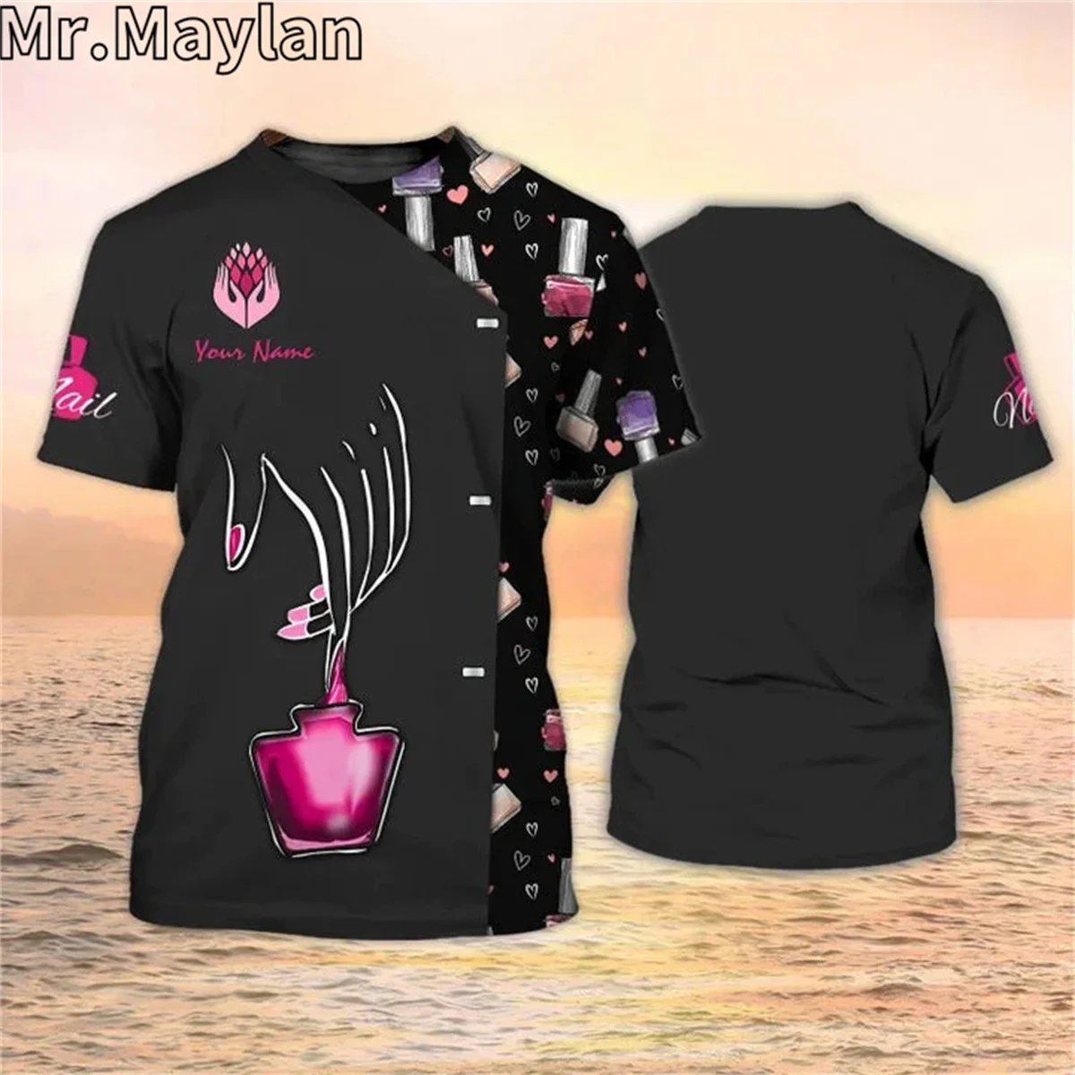 3D Nail Tech Shirts Custom Nail Salon Uniform Manicurist Gift Nail Parttern Design Pink T shirts Women/Men Streetwear Unisex Tee