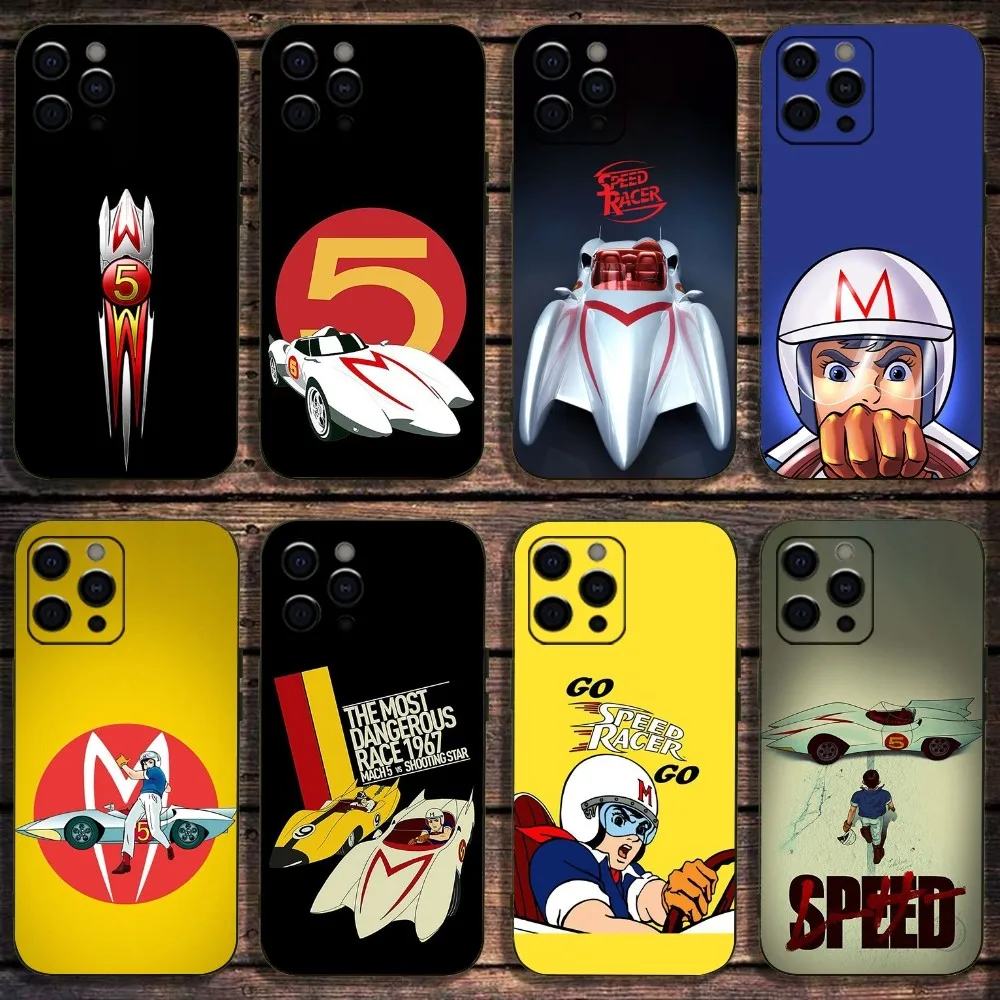 Anime S-Speed Racer Mach FIVE Phone Case For Apple iPhone 15,14,13,12,11,Pro,X,XS,Max,XR,Plus,Mini Soft Black Cover