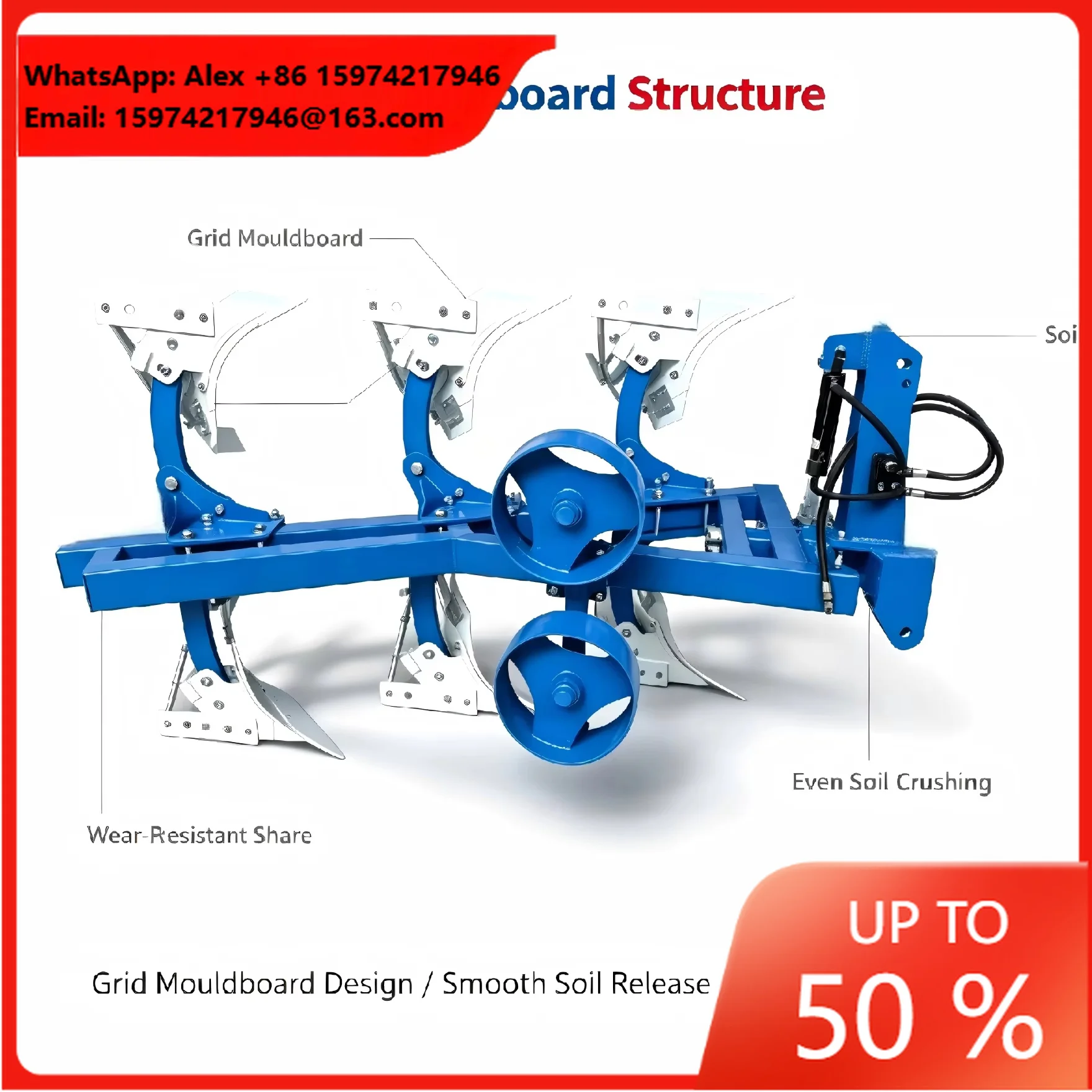 Hydraulic Reversible Grid Plough For Tractor 60-180 HP 3 Furrow Plough 800-2100mm Working Width High Manganese Steel For Dry