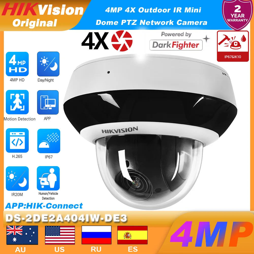 كاميرا Hikvision DS-2DE2A404IW-DE3 4MP PoE PTZ IP كاميرا أمان IR ميكروفون مدمج 4X زووم بصري 2.8-12 مللي متر للمراقبة بالفيديو