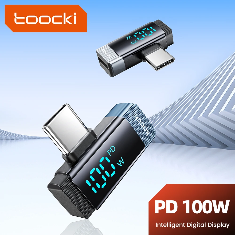 Toocki USB Type C Adapter 100w Fast Charging 480Mbps Data Transfer 90D Elbow Digital Display Connector For Cellphone Accessories