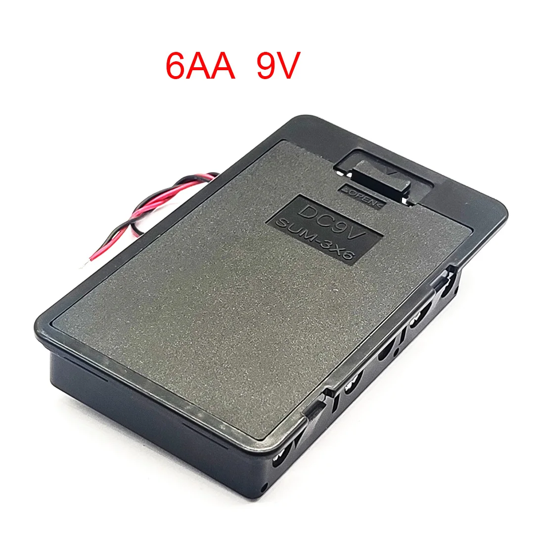 6AA battery box with buckle cover 6 Slot 9V with cover and cable DC9V battery holder 6 AA battery Case