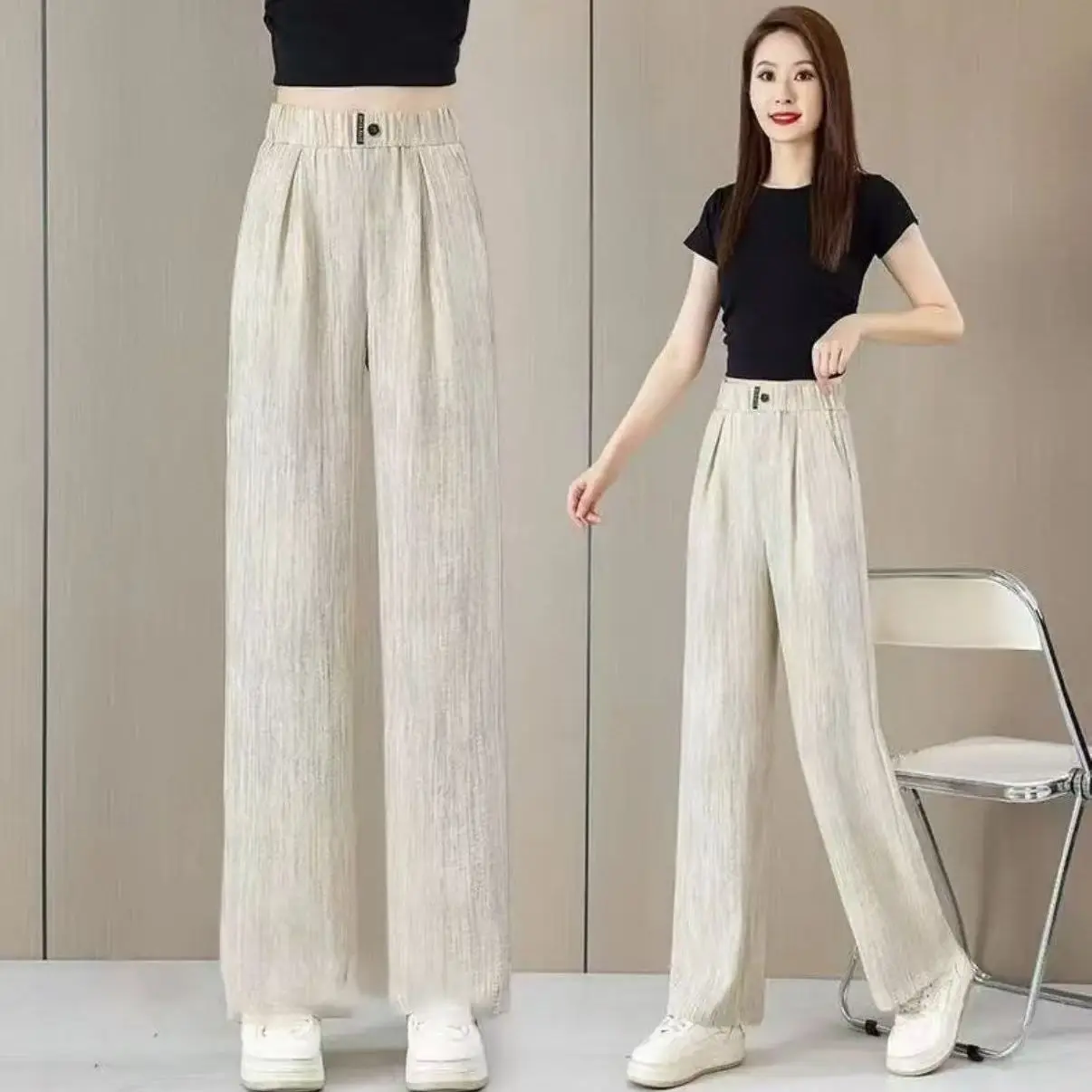 

Summer Narrow Version of Ice Silk Wide-leg Pants for Women 2025 New Thin Loose Casual Straight Pants