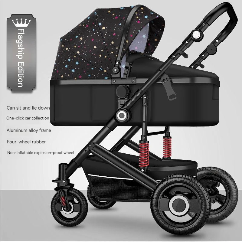 New Luxury Baby Stroller 2 in 1,Portable baby carriageHigh Landscape Reversible Stroller,Gold Stroller Travel Pram,carriage