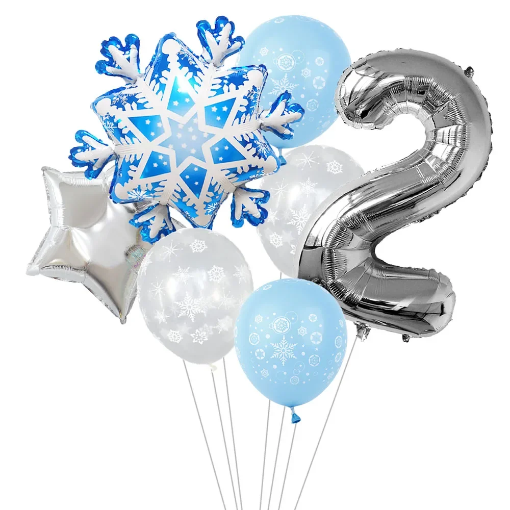 7 Stück Schneeflocken 32 Zoll Nummer 1-9 Folienballon-Set Winter Schneeflocke gefrorene Themenballons Geburtstagsfeier Feiertagsdekorationen