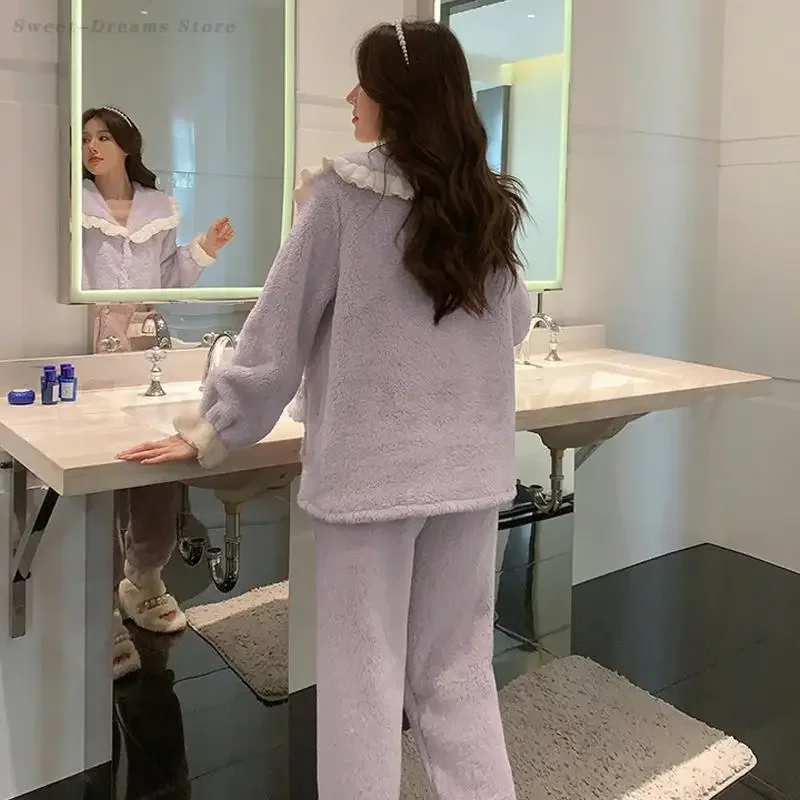 Épaissi chaud filles pyjamas maison vêtements français doux vêtements de nuit en vrac décontracté vêtements de nuit vêtements de détente hiver nouveau Pijama Mujer