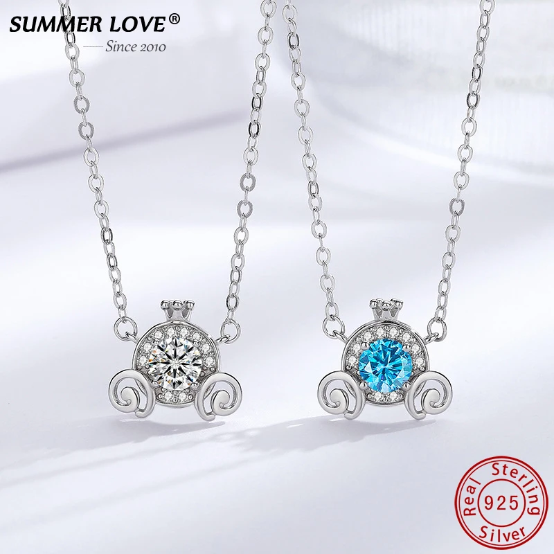 

925 Silver Pumpkin Car Necklace Princess Wind Star Dream Fairy Tale Collar Chain Halloween New Year Gift Fashion Jewelry