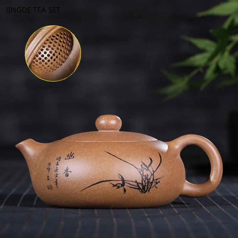 

1PCS Yixing handmade purple clay teapot original ore, gold section mud clip large ball hole teapot zisha tea set