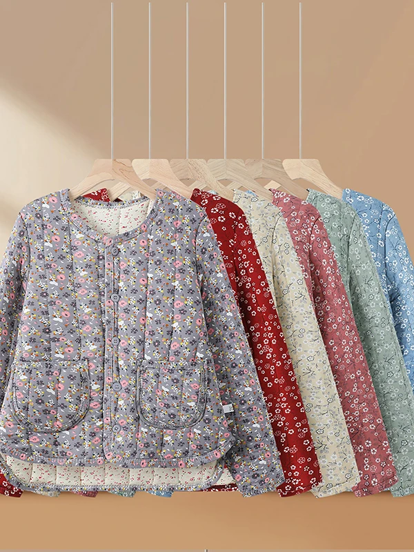 

Хлопковое пальто с цветочным принтом для женщин среднего и старшего возраста, утепленное, для мам и бабушек