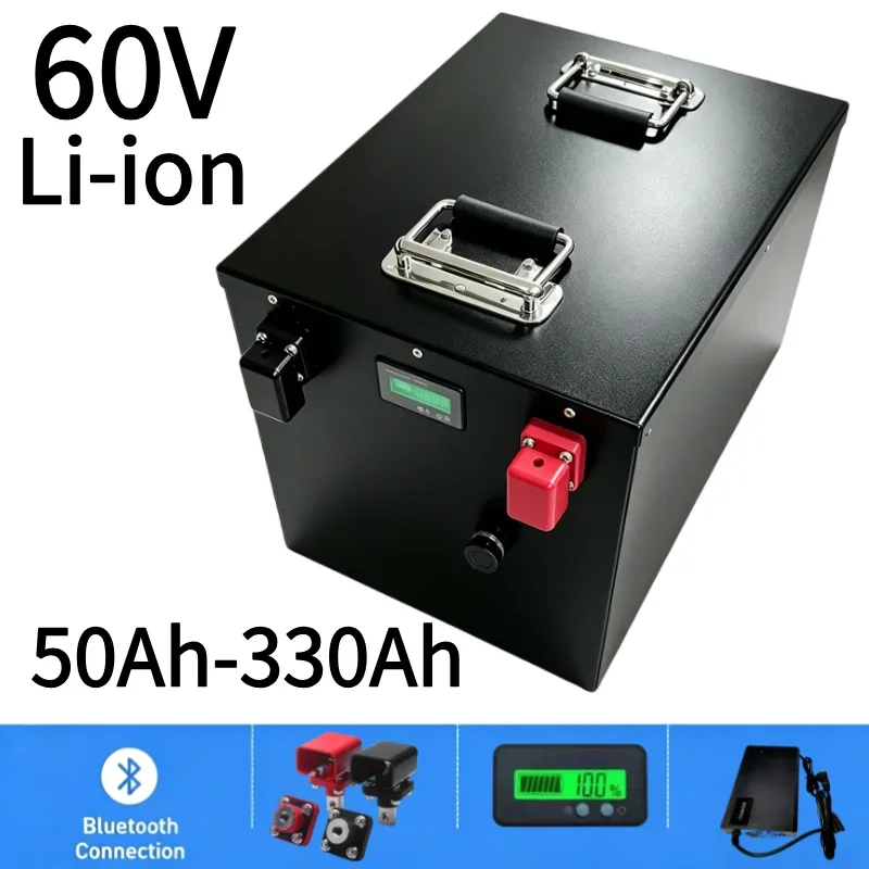 60V Large Capacity Li-ion Battery 30Ah-330Ah Built BMS & Charger Energy Storage Battery For 1-5KW Solar Inverter Off Grid System
