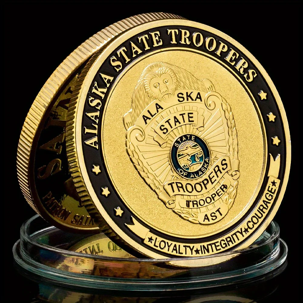 United States Alaska State Troopers Collectible Golden Plated Souvenir Coin Saint Micheal Pattern Collection Commemorative Coin