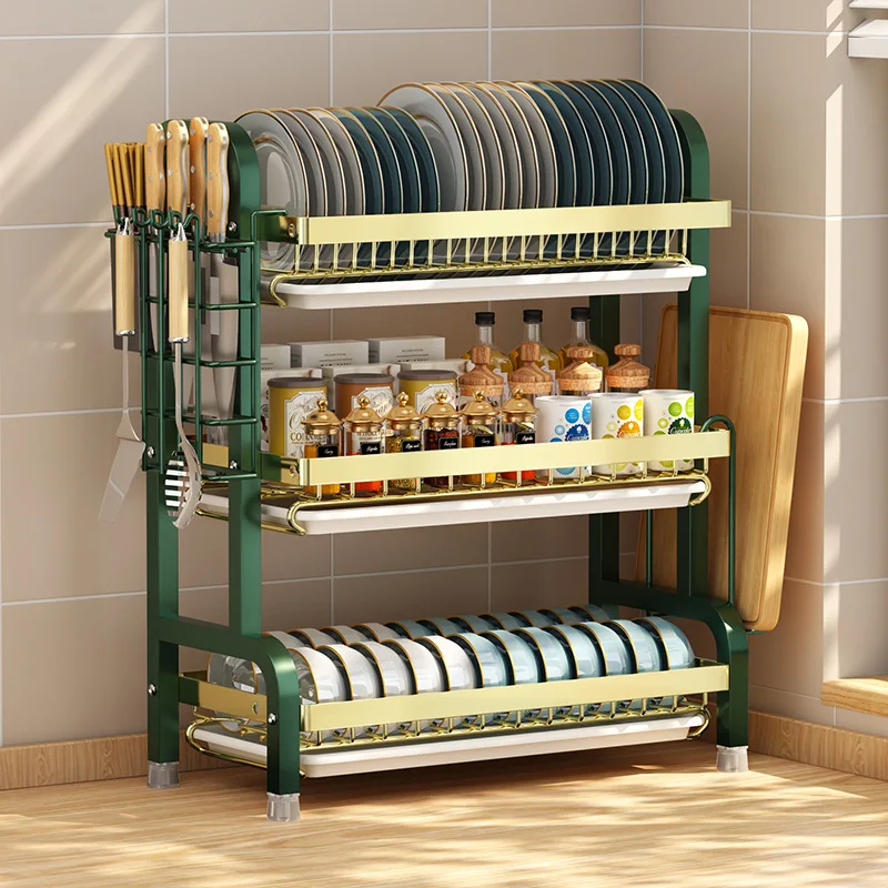 43cm Dish Drying Rack Compact Kitchen Dish Rack Drainboard Set Large Rust-Proof Dish Drainer with Utensil Holder