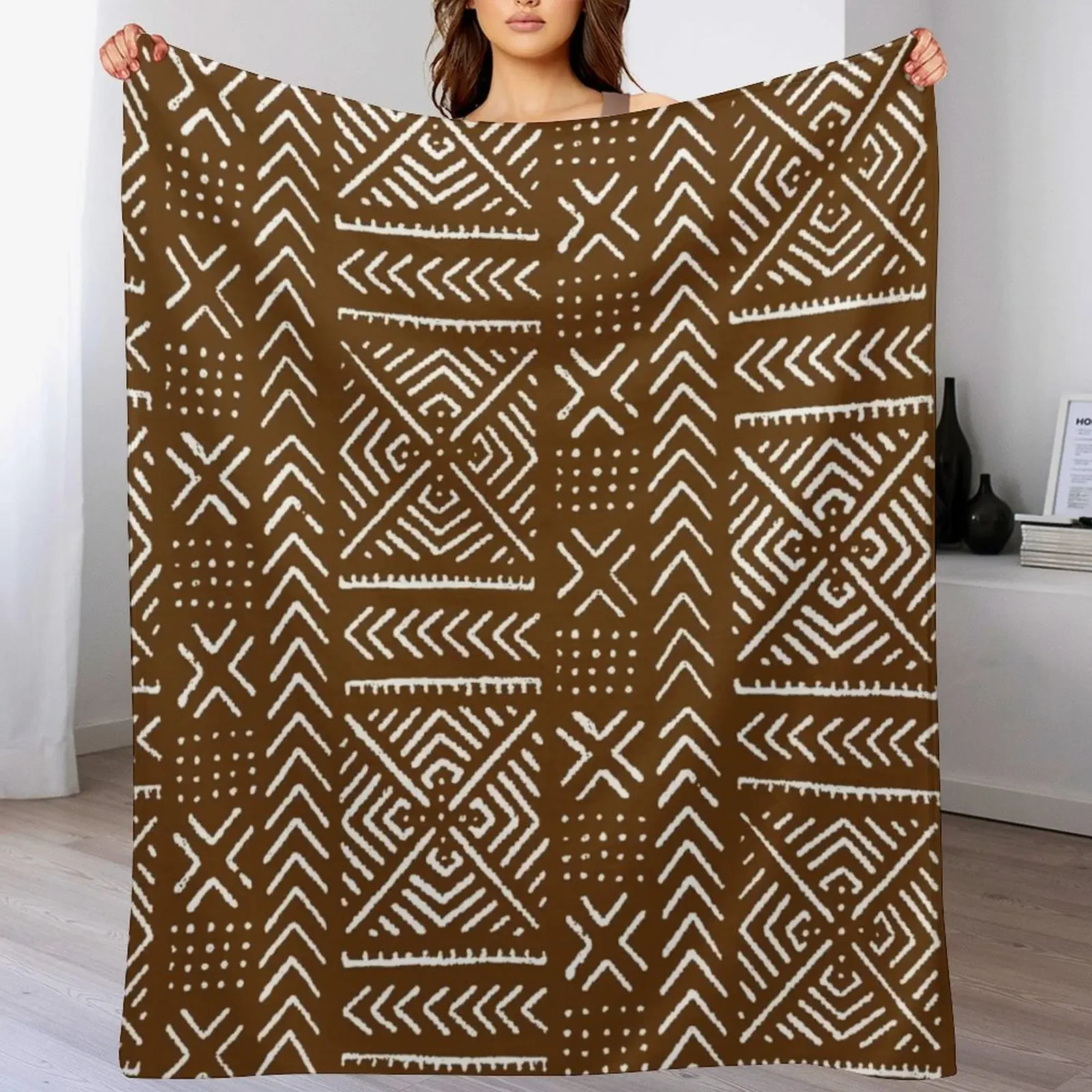 

Line Mud Cloth // Brown Throw Blanket for winter Weighted Blankets For Sofas Blankets