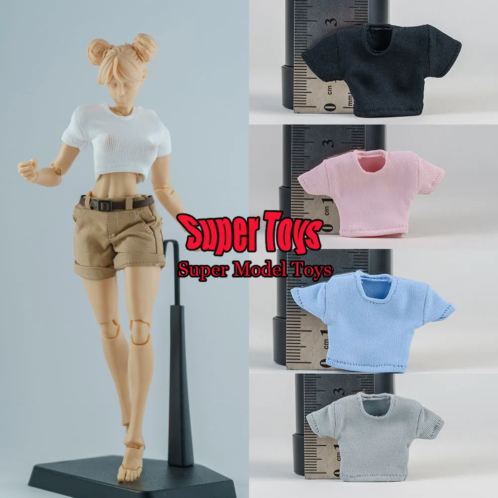 

1/12 Scale Female Soldier Crop tops Slim Fitting Round Neck Short T-shirt Loose Fashion Shorts For 6-inch Action Figure Toys