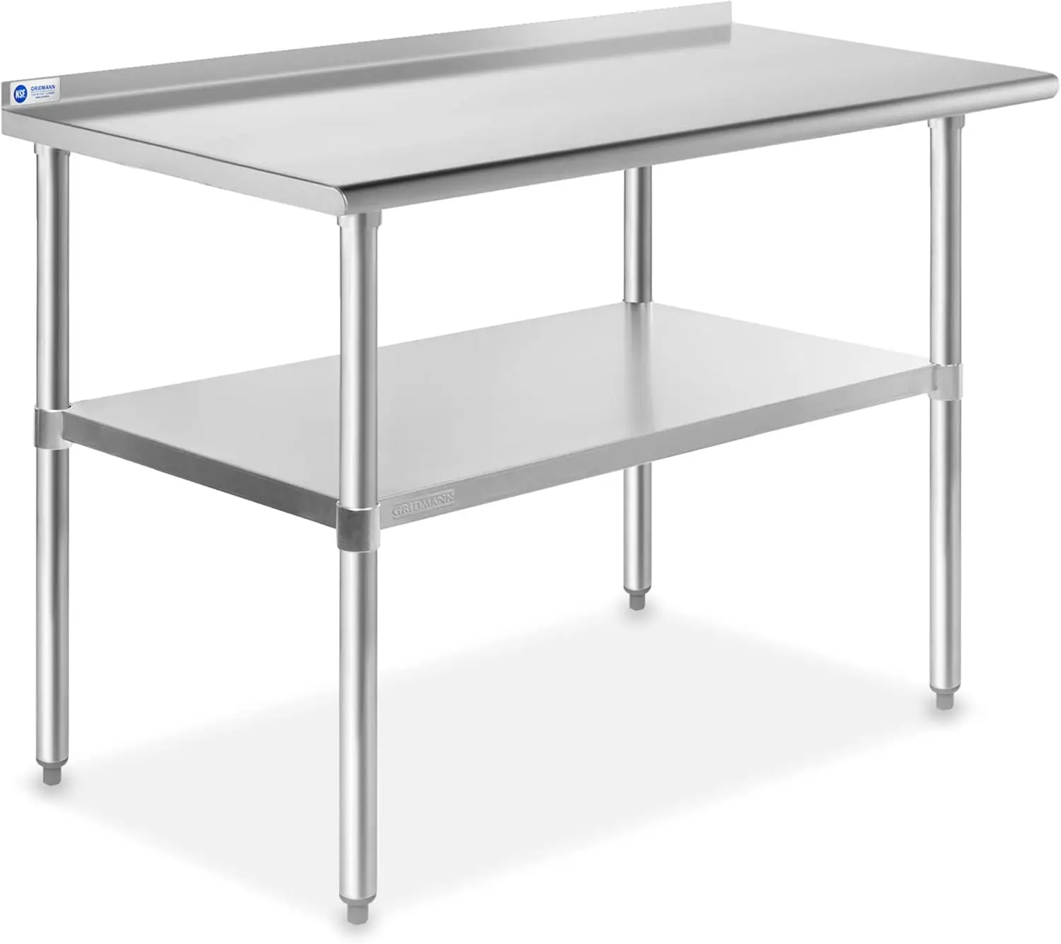 Stainless Steel Kitchen Prep Table 48 x 24 Inches with Backsplash & Under Shelf, NSF Commercial Work Table for Restaura