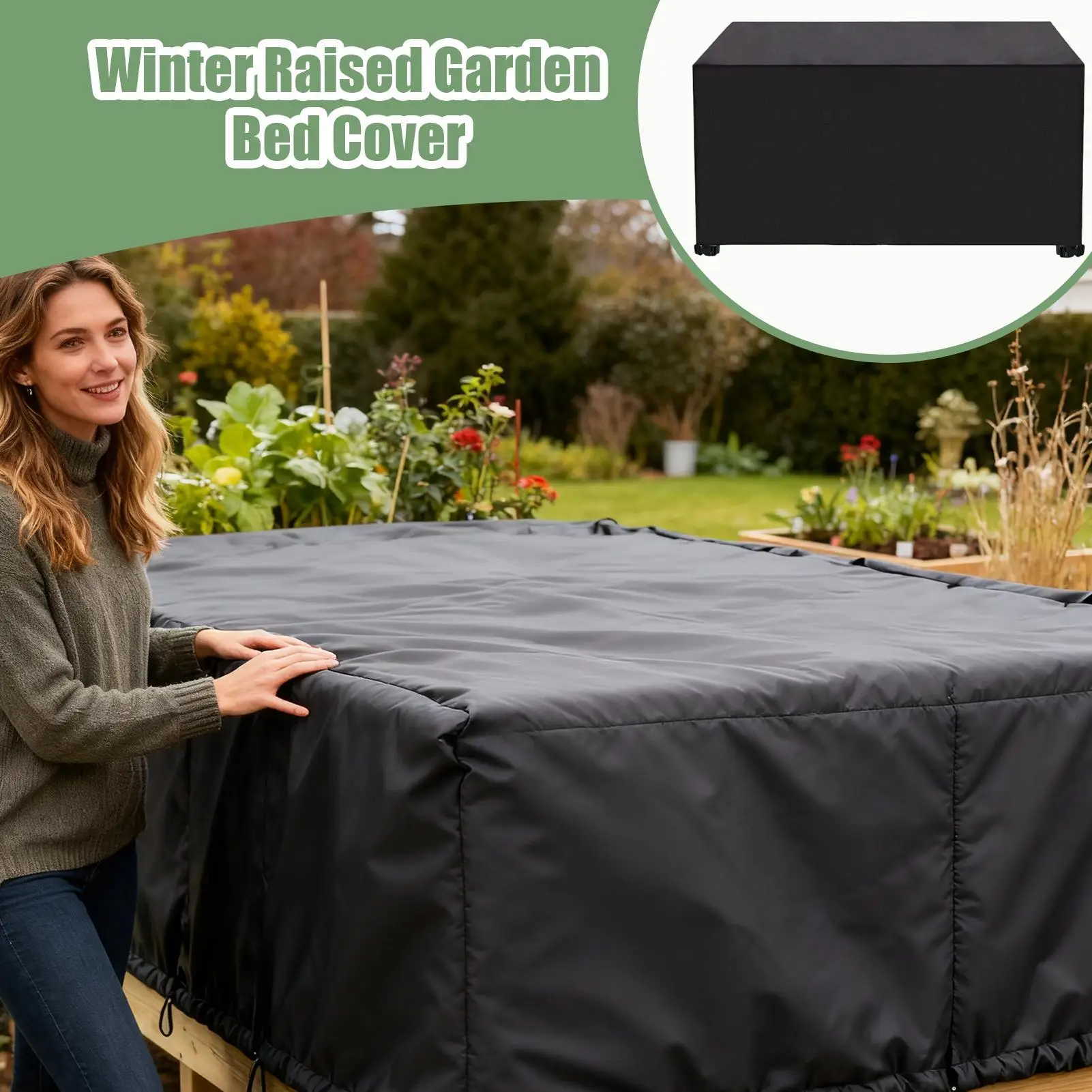 Raised Garden Bed Cover Waterproof With Drawstring Outdoor Plant Box Cover For Tomato Flowers Strawberry Blueberry Vegetables