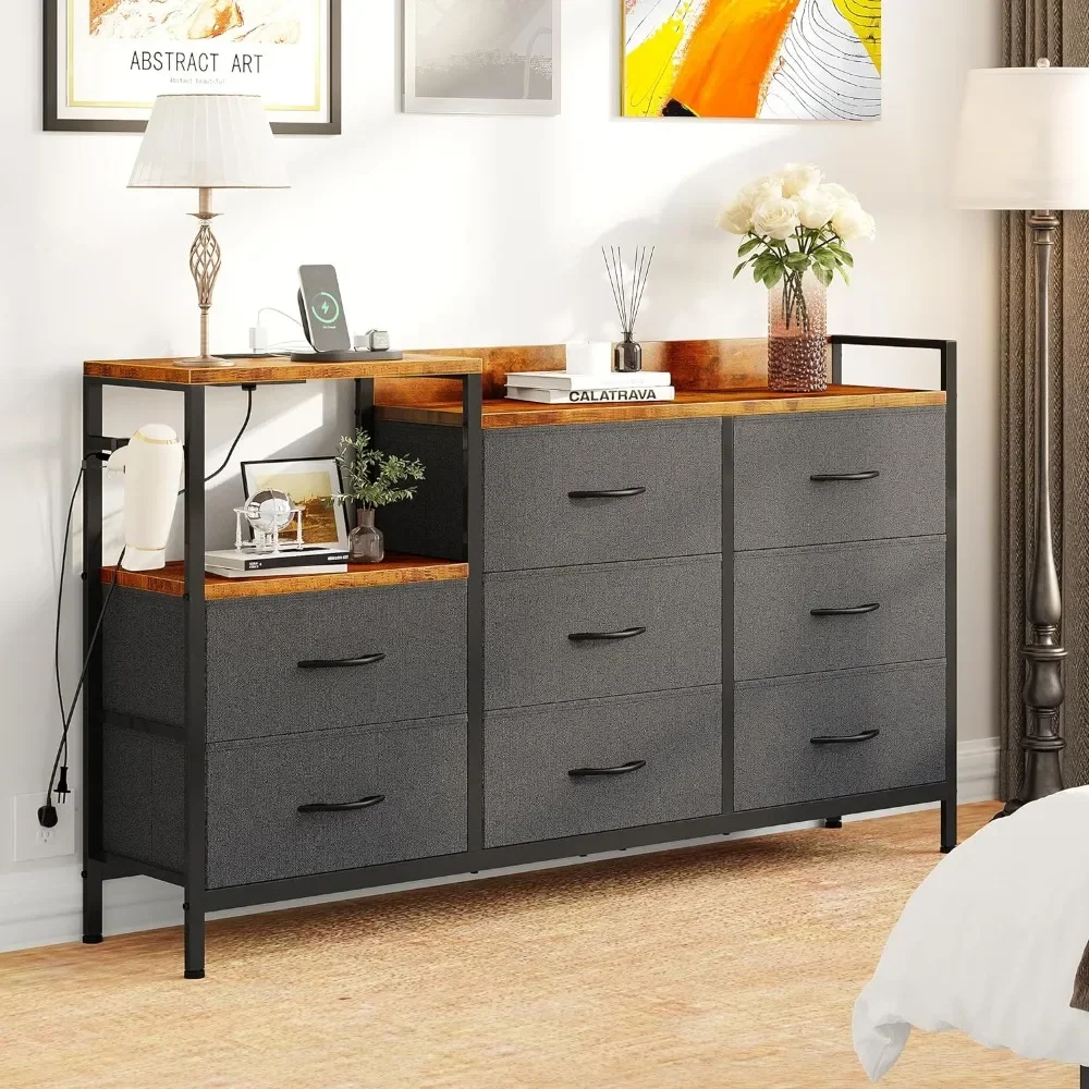 

Dresser with charging station, 8-drawer bedroom dresser, fabric dresser, closet, chest of drawers, sturdy steel frame