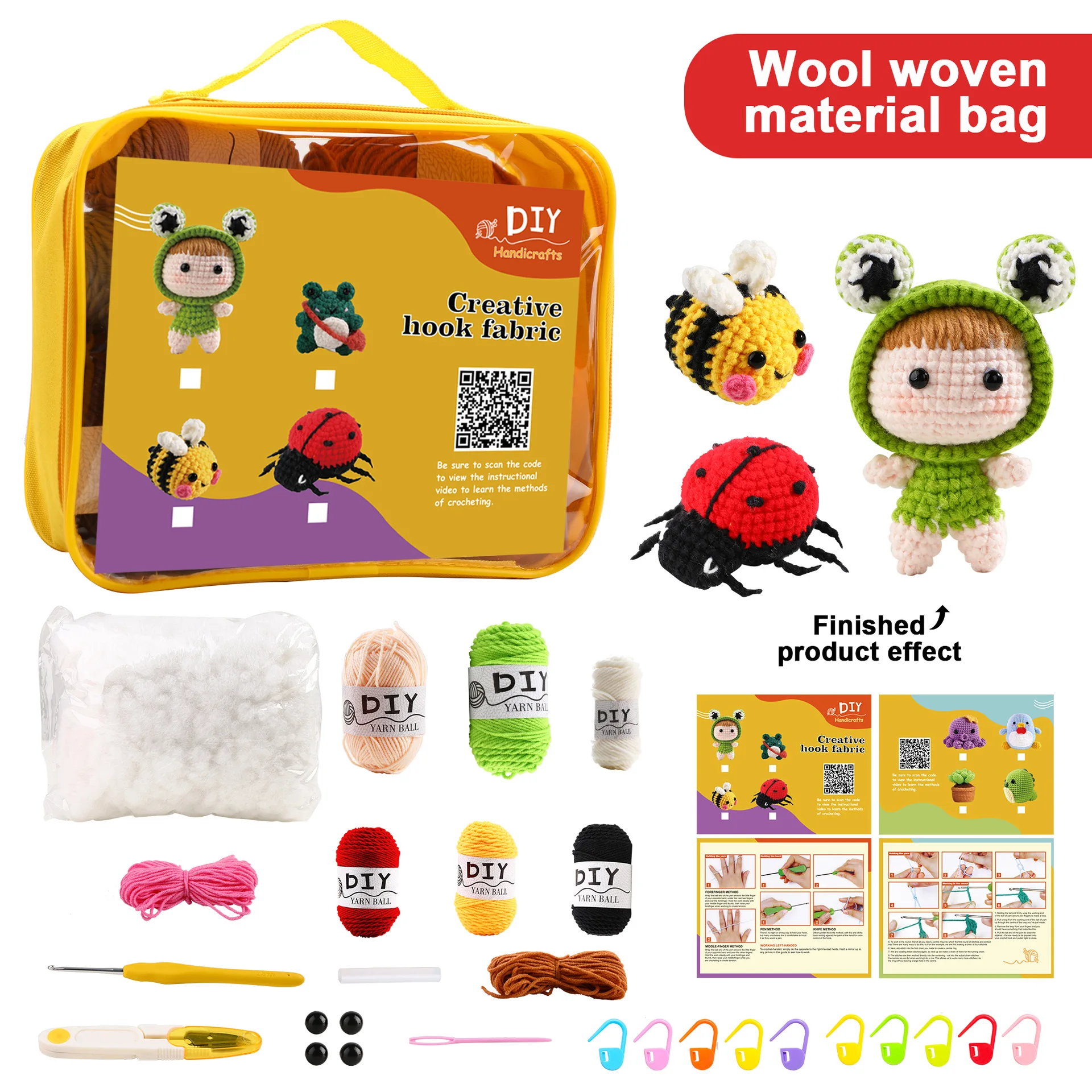 DIY Animal Crochet Kit Doll Flowers Ladybug Sewing Tools And Accessories Knitted Toys Crafts Beginner Tutorial Crochet Hook Set