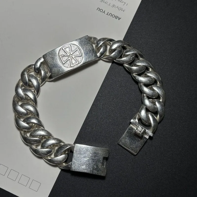 Vintage Silver Plated Cross Bracelet for Men, Punk Retro Hand Jewelry, European Simple Stylish Versatile Bold Wrist Ornament