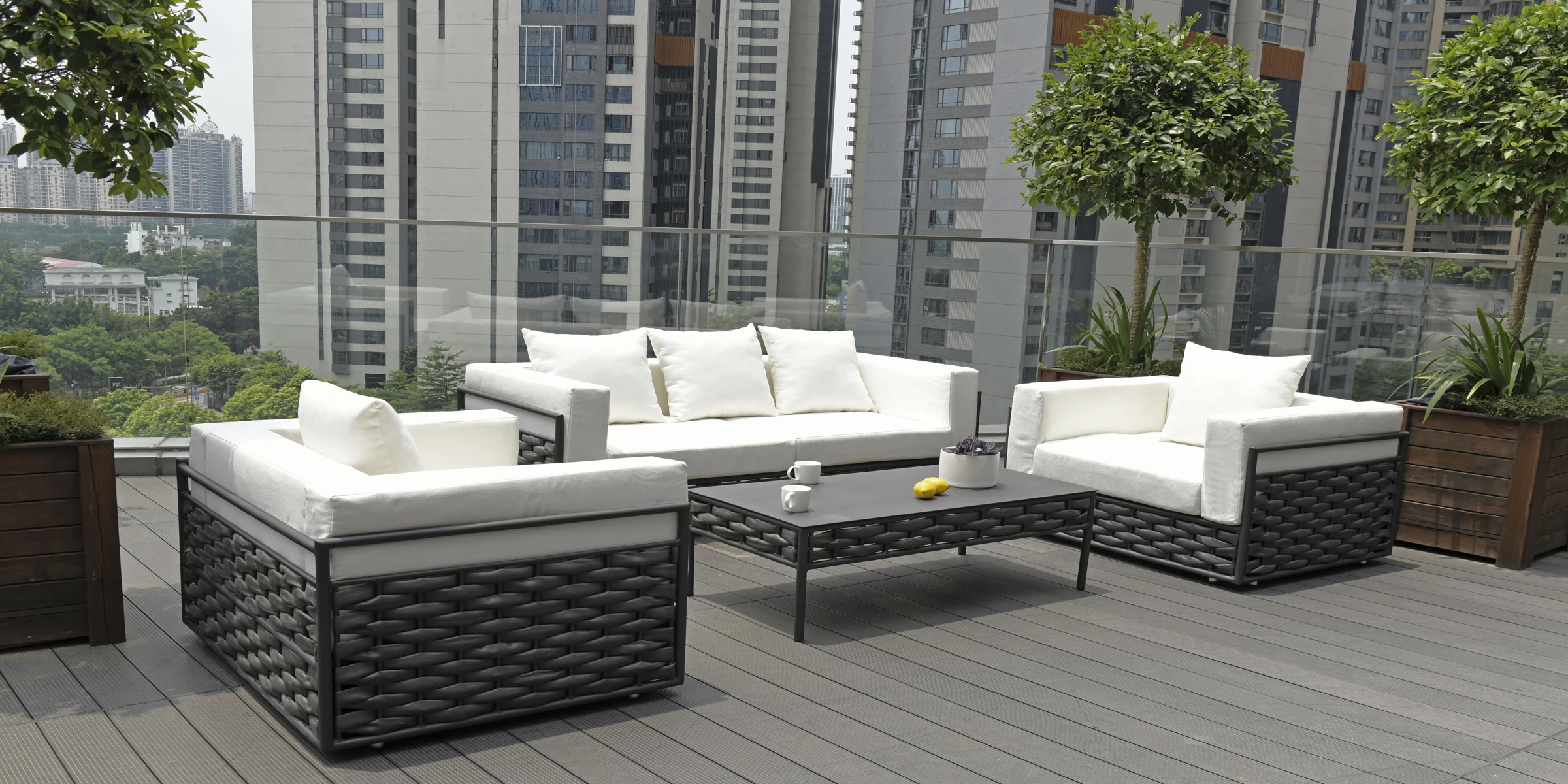 High quality modern new wicker restaurant design modern terrace outdoor garden furniture garden aluminum frame living room