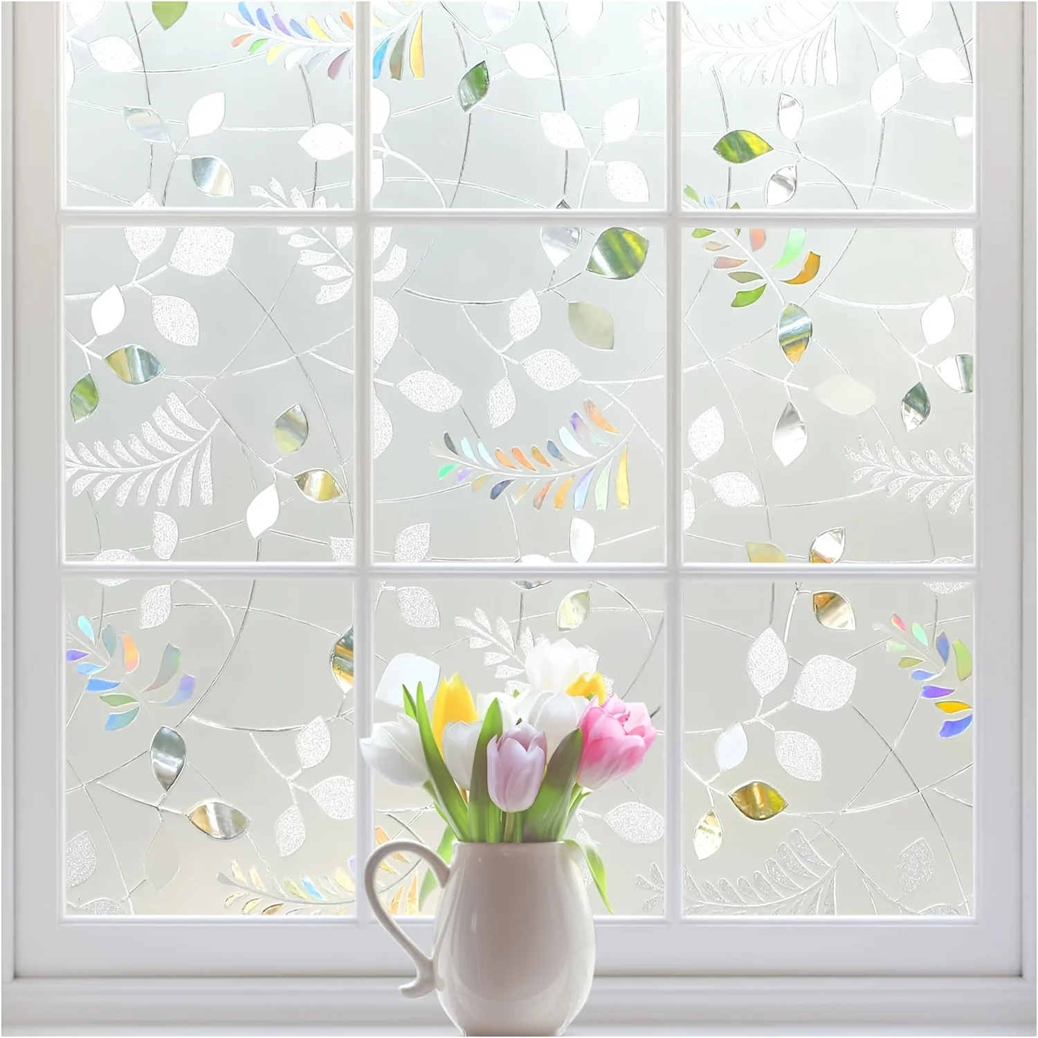 3D Autumn Leaf Pattern Privacy Window Film Roll Frosted Static Cling No Glue Removable UV Block for Front Door Home