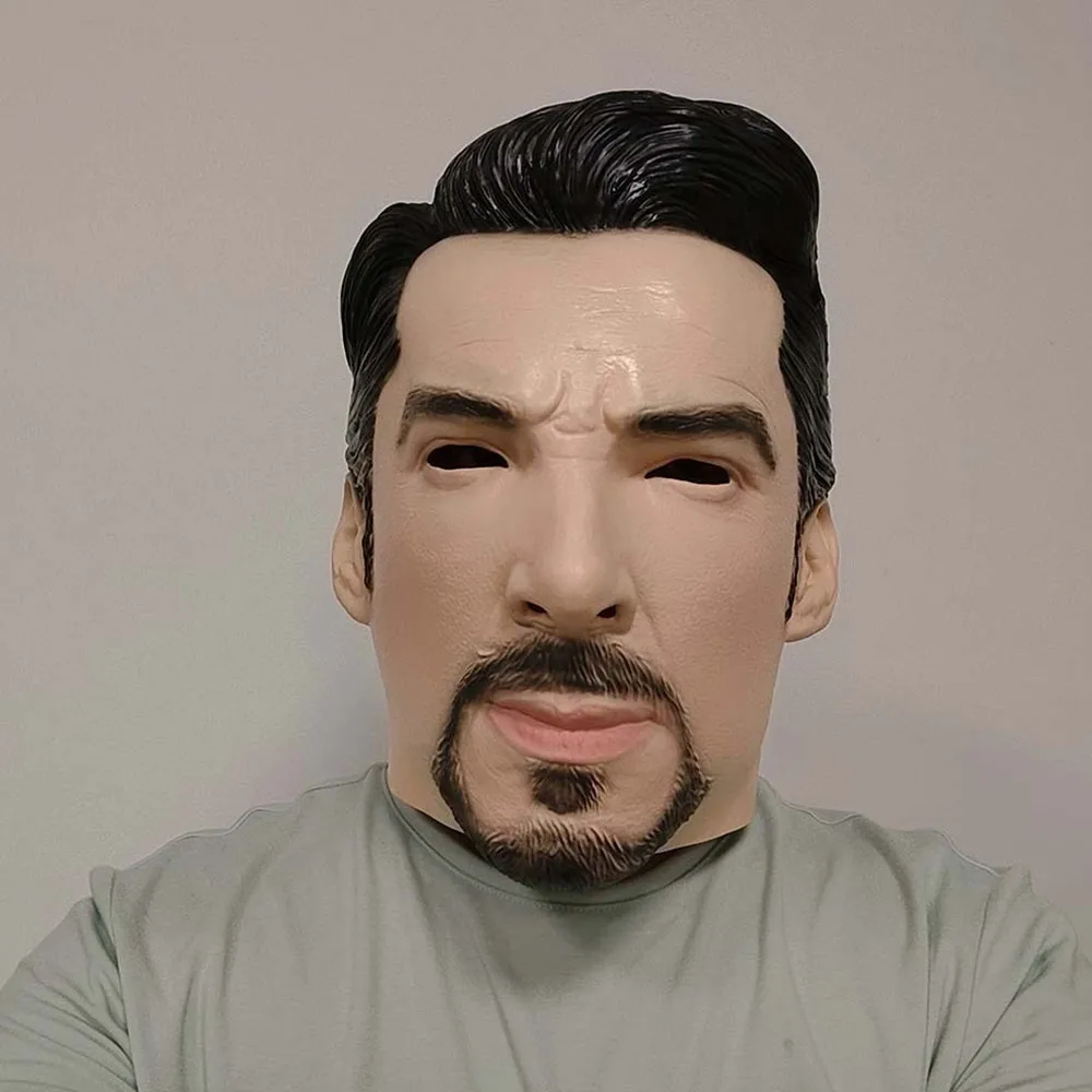 Realistische Latex-Vollkopfmaske, bärtige Männer-Gesichtsmaske mit Haaren, Halloween-Cosplay-Party-Kostüm-Requisiten für Erwachsene – Detail 1