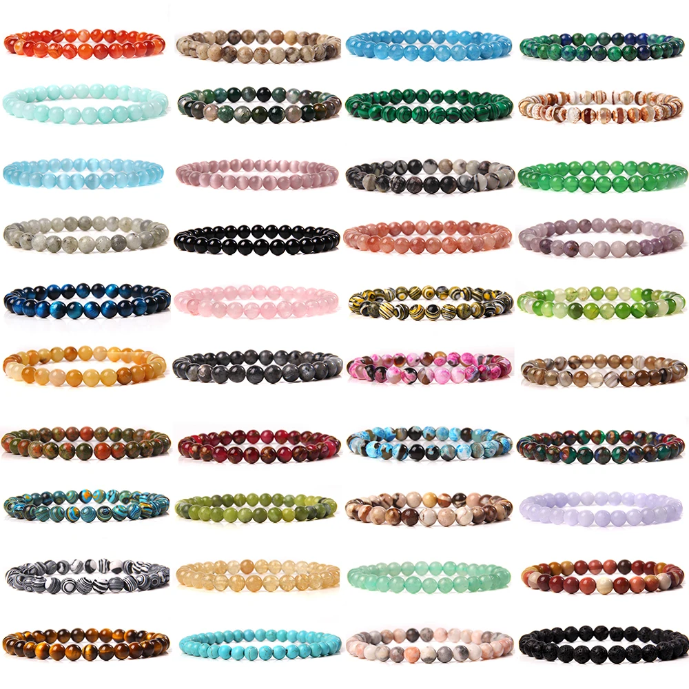 6MM Beads Stretch Bracelets For Women Men Energy Agates Healing Stone Bracelet Elastic Rope Bangles Health Protection Jewelry