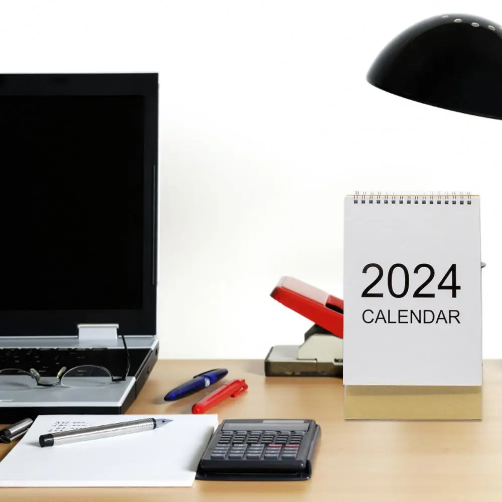 School Desk Calendar 2024 Mini Desk Calendar Stand-up Flip-top Design Event Marking Convenient Office Decor